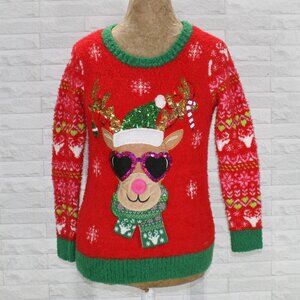 HOLIDAY TIME Sweater Knit Christmas Party Ugly Reindeer Red Green Unisex Large